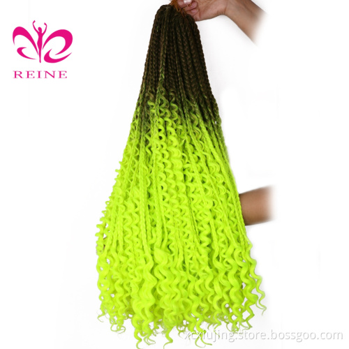 REINE Box Braids Hair Synthetic Crochet Bohemian Hair With Curl End 18 inch Boho Box Braided Hair Extension
